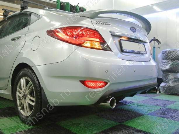 Диффузор заднего бампера var №3 (двойной выхлоп) для Hyundai Solaris (2010-2013) купить недорого с доставкой в Иваново